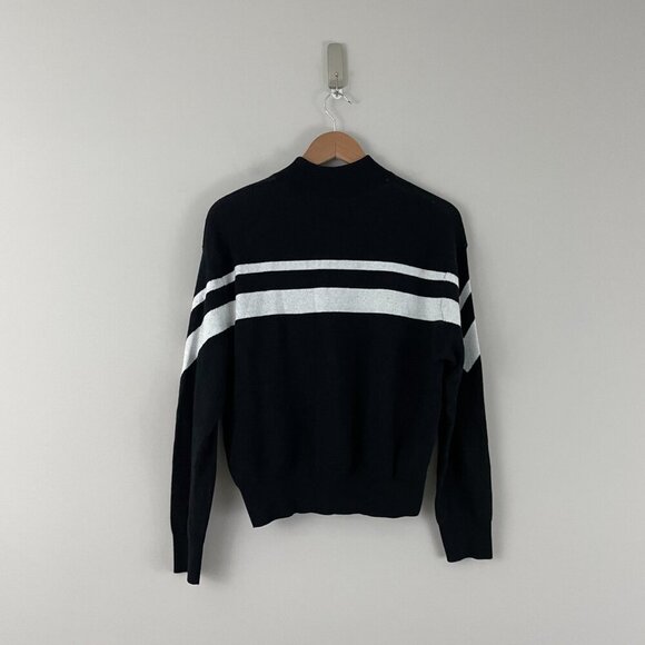 ATM Anthony Thomas Melillo Black Striped Mock Neck Sweater Size Medium - Picture 2 of 5